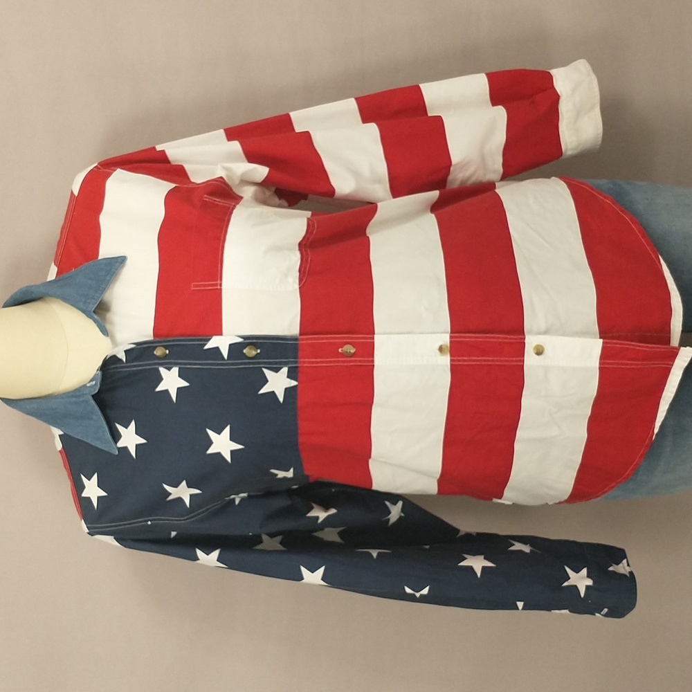 Patriotic Stars and Stripes Flag Shirt Cotton y Roper Red White Blue Button Down